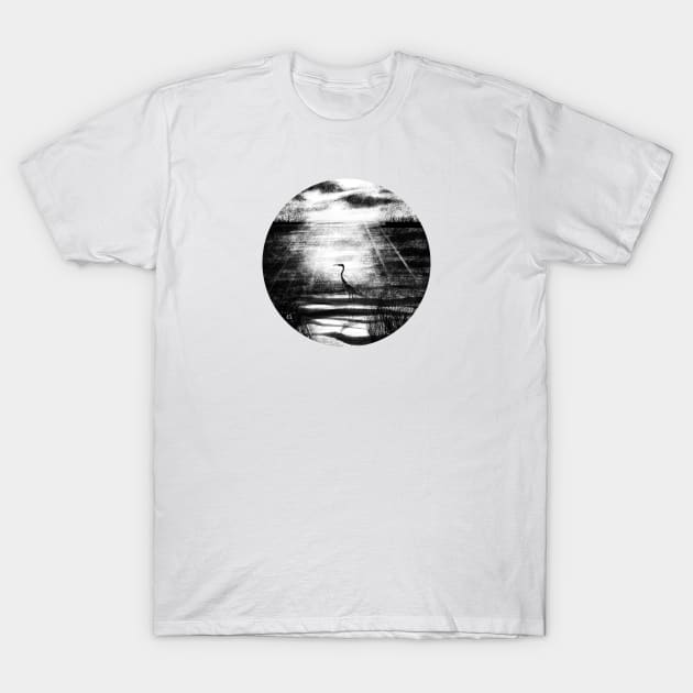 Marshy Reflection with Blue Heron Nature Scene T-Shirt by ArtistheJourney